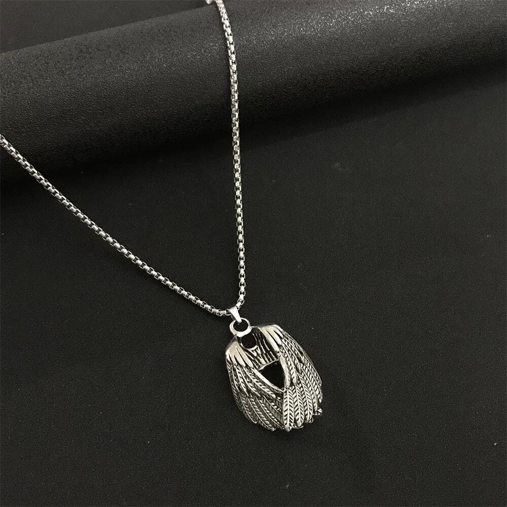 Angel Wing Feather Pendant Necklace, Stainless Steel Vintage Jewelry